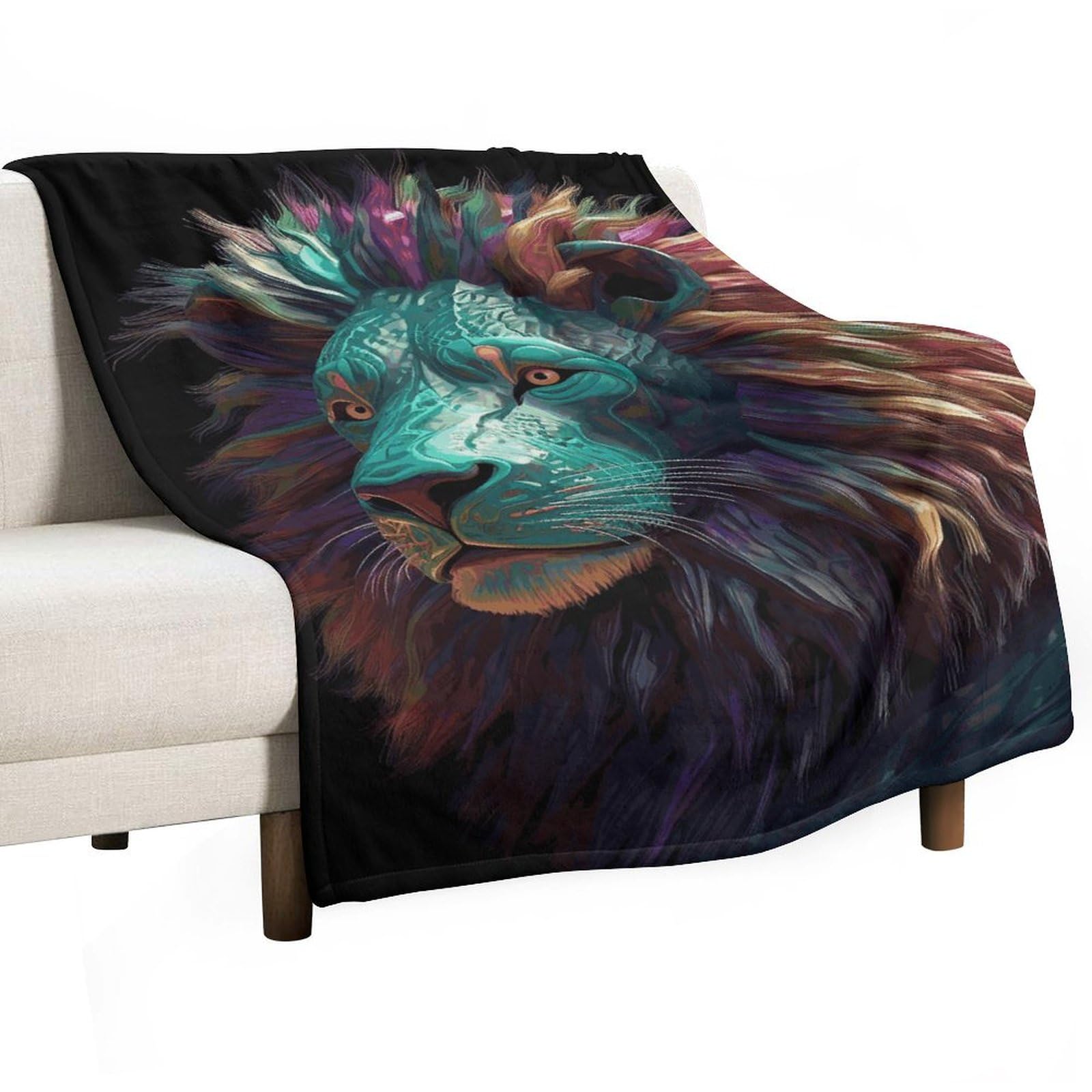 Couverture polaire chaude motif lion grand plaid lit et canapé toutes saisons