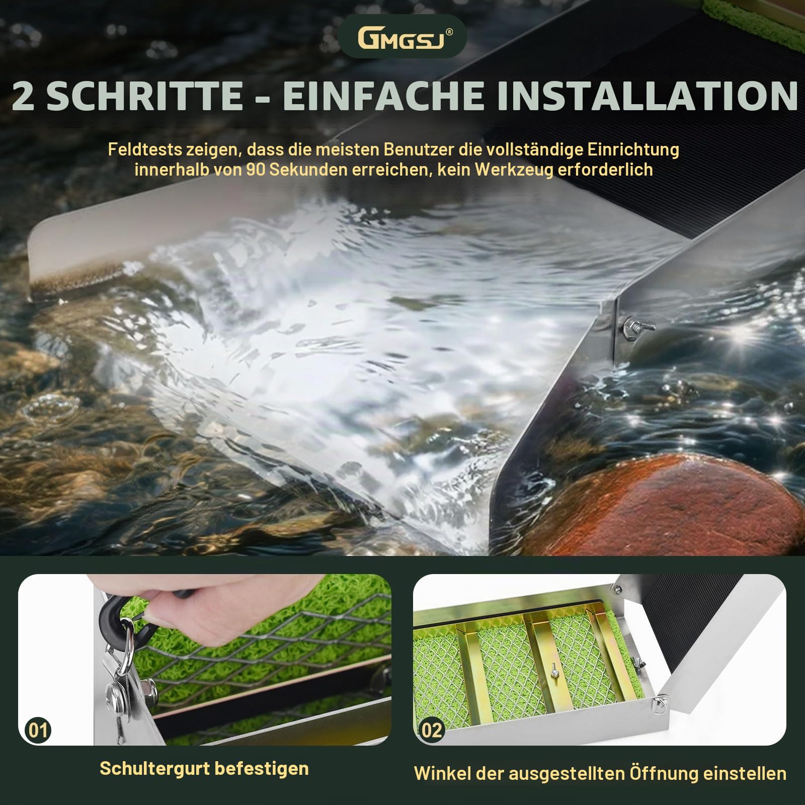Goldwaschrinne 127 cm klappbar, Aluminium Goldwaschpfanne faltbar, Goldwasch Equipment mit Bergmannsmoos, tragbare Goldsuchrinne für Fluss Bach, Goldwaschen Einsteiger Profi