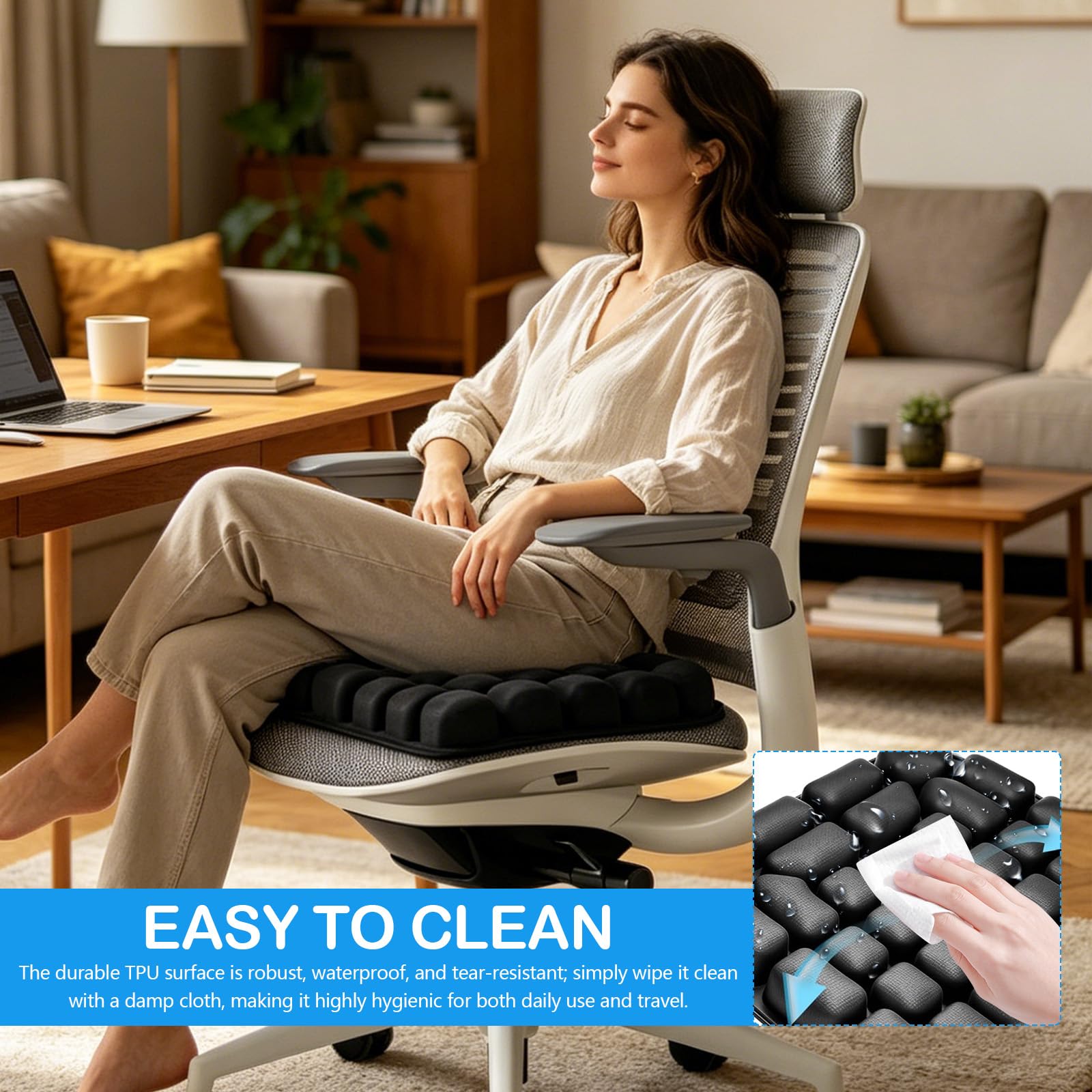 Coussin de Siège Gonflable, Coussin de Siège d'avion Portable, Soulagement des Hémorroïdes et des Douleurs au Coccyx, Coussin Gonflable Assise Anti-escarres pour Chaises de Bureau Fauteuils Roulants