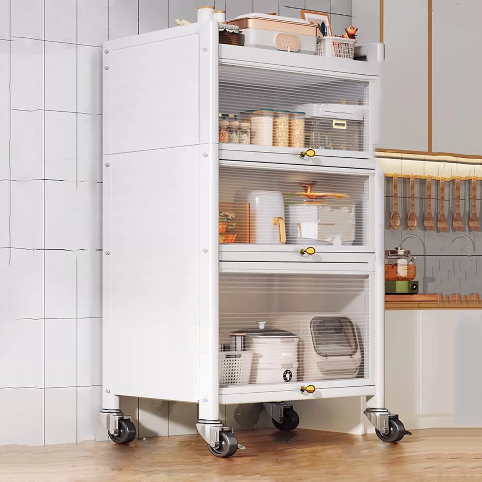 MYUYEE Multi Functional Kitchen Storage Shelf Microwave Stand With 4 Wheels Metal For Spices Dishes Pots & Pans Kitchen Cabinet Rack 104X40Cm