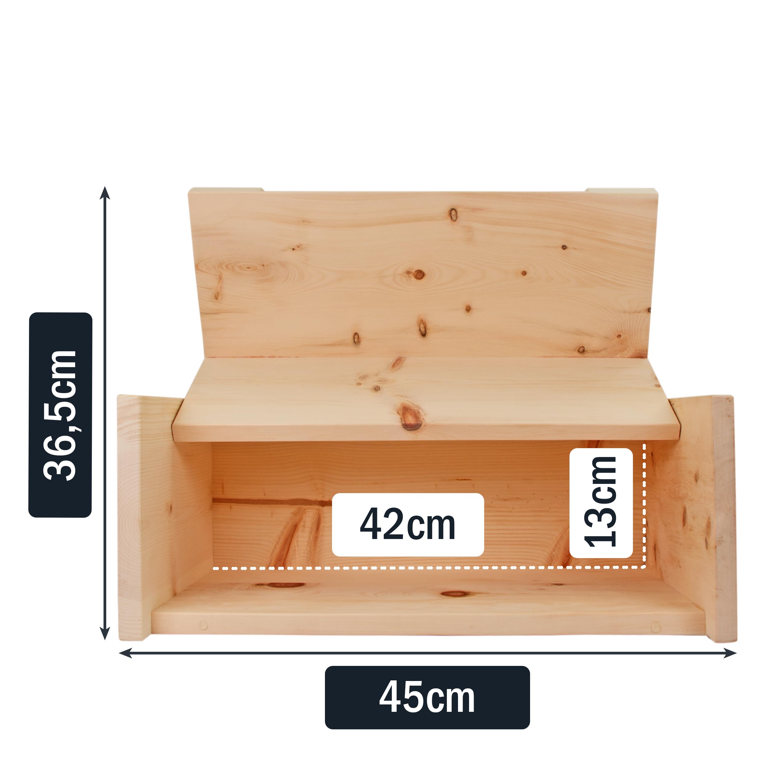 ZirbenBrotkasten - 2-teilig - Brotkasten + Ablagegitter - Maße: 450x250x180mm