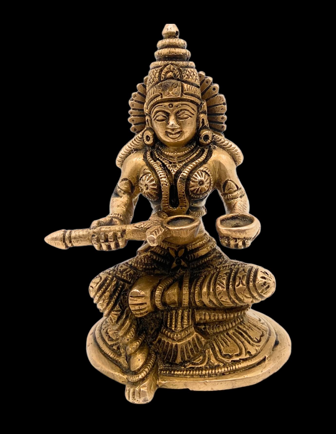 South Indian Arts Brass Goddess Annapoorna | Annpurna | Annapoorneshwari | Annapoorani | Annapoorna Devi Idol | Annapurneshwari Devi Statue | Visalakshi | (Brass, 12CM)