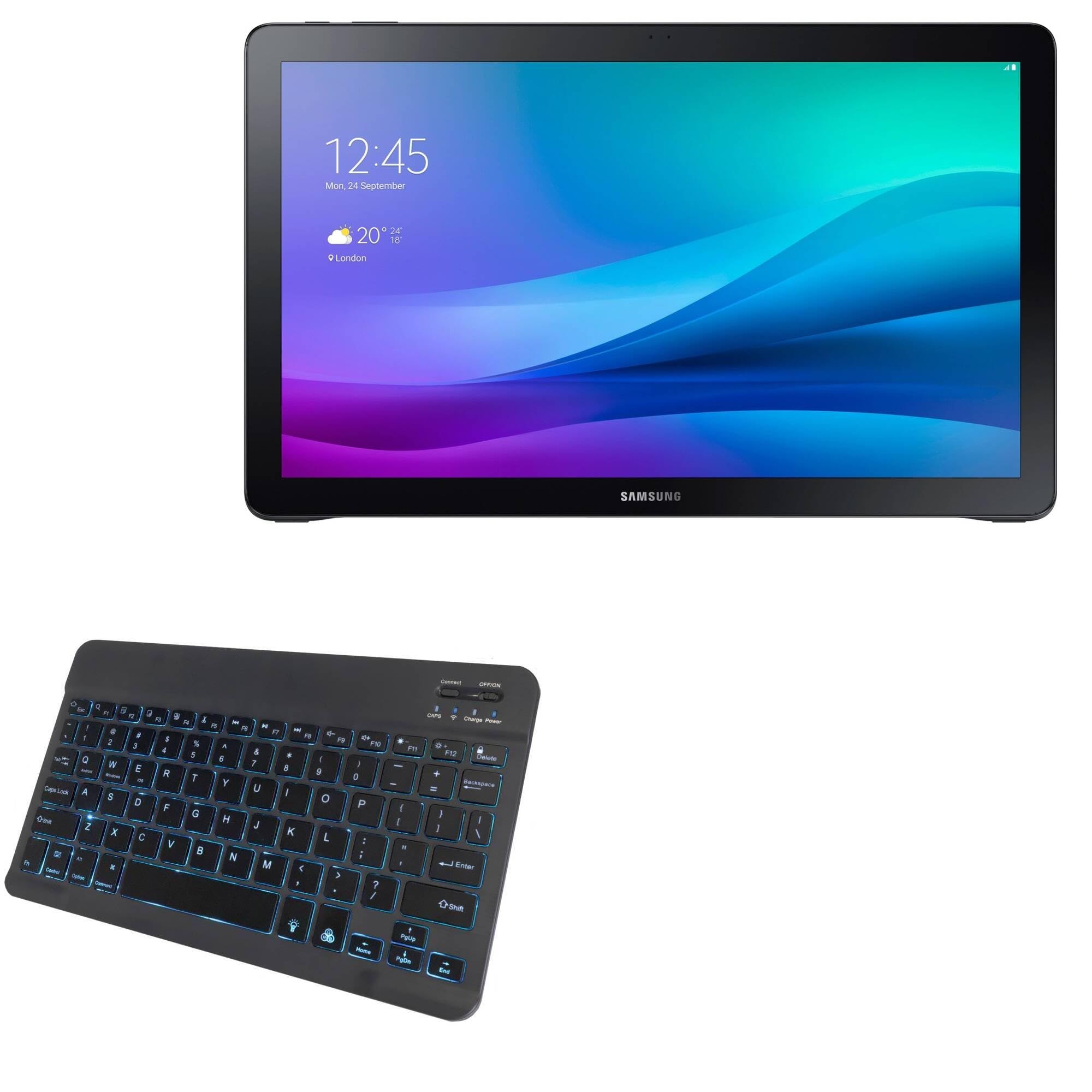 BoxWave Keyboard Compatible with Samsung Galaxy View 18.4 (SM-T670) - SlimKeys Bluetooth Keyboard - with Backlight, Portable Slim LED 7 Colors - Jet Black
