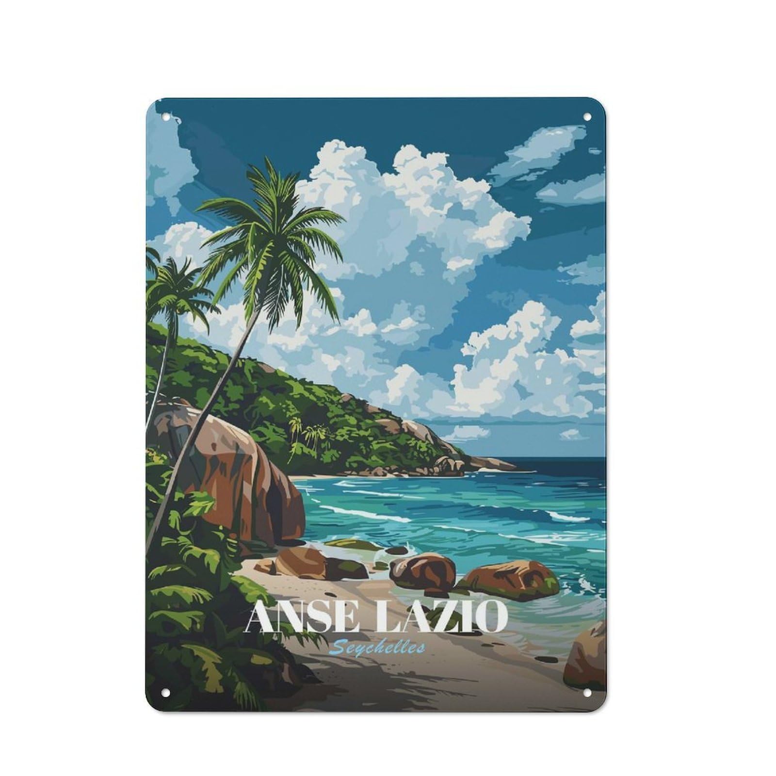 Junmoney Style-18 Anse Lazio Seychelles Tropical Beach Tin Sign 40X30cm For Hallway Wall, Retro Wall Decor, Suited To New Home Decorators