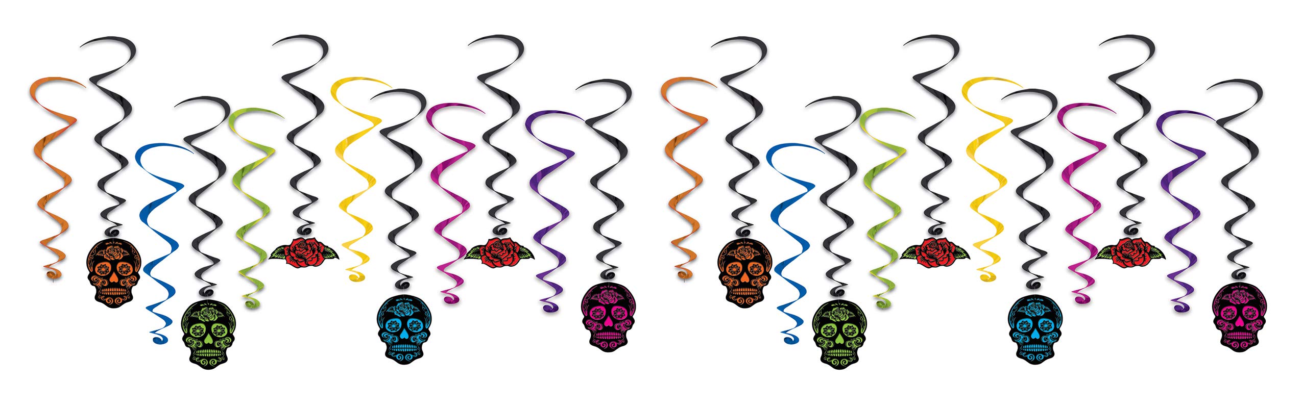 Beistle 01249 Day of The Dead Whirls 24 pezzi, plastica, multicolore