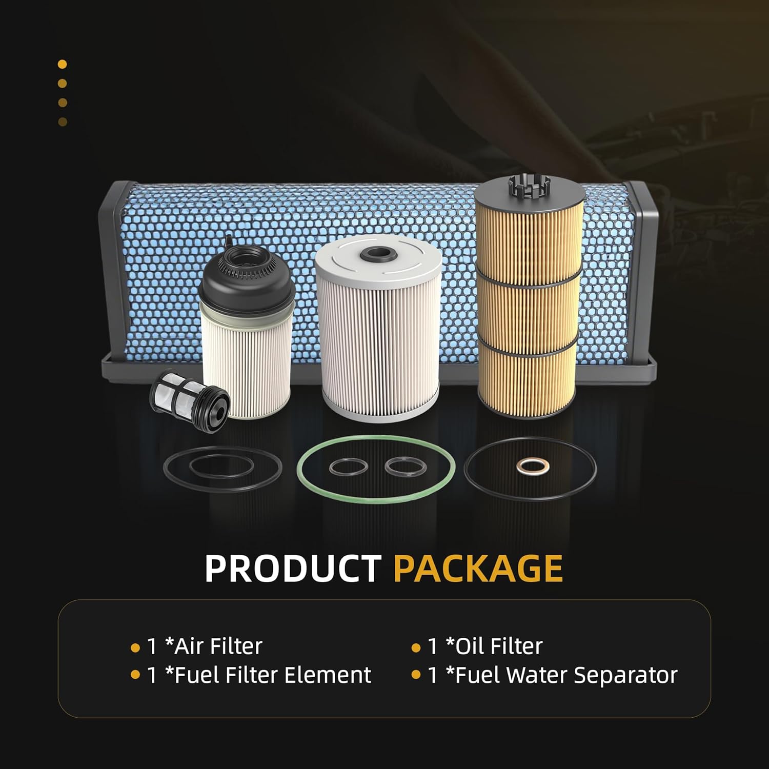Filter Kit including Oil Filter,Air Filter, Fuel Water Separator(FWS) and Fuel Filter Element,Fits for Freightliner Cascadia DD Series DD13 DD15 DD16 engines #OE AF27879 FS19915 PF9908 P551005