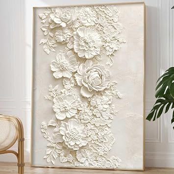 Neutral Abstract Floral Wall Art for Living Room Bedroom White Flower Texture Painting Modern Neutral Wall Prints Peony Flower Canvas Pictures Abstract Texture Floral Art Prints 16x24in Unframed