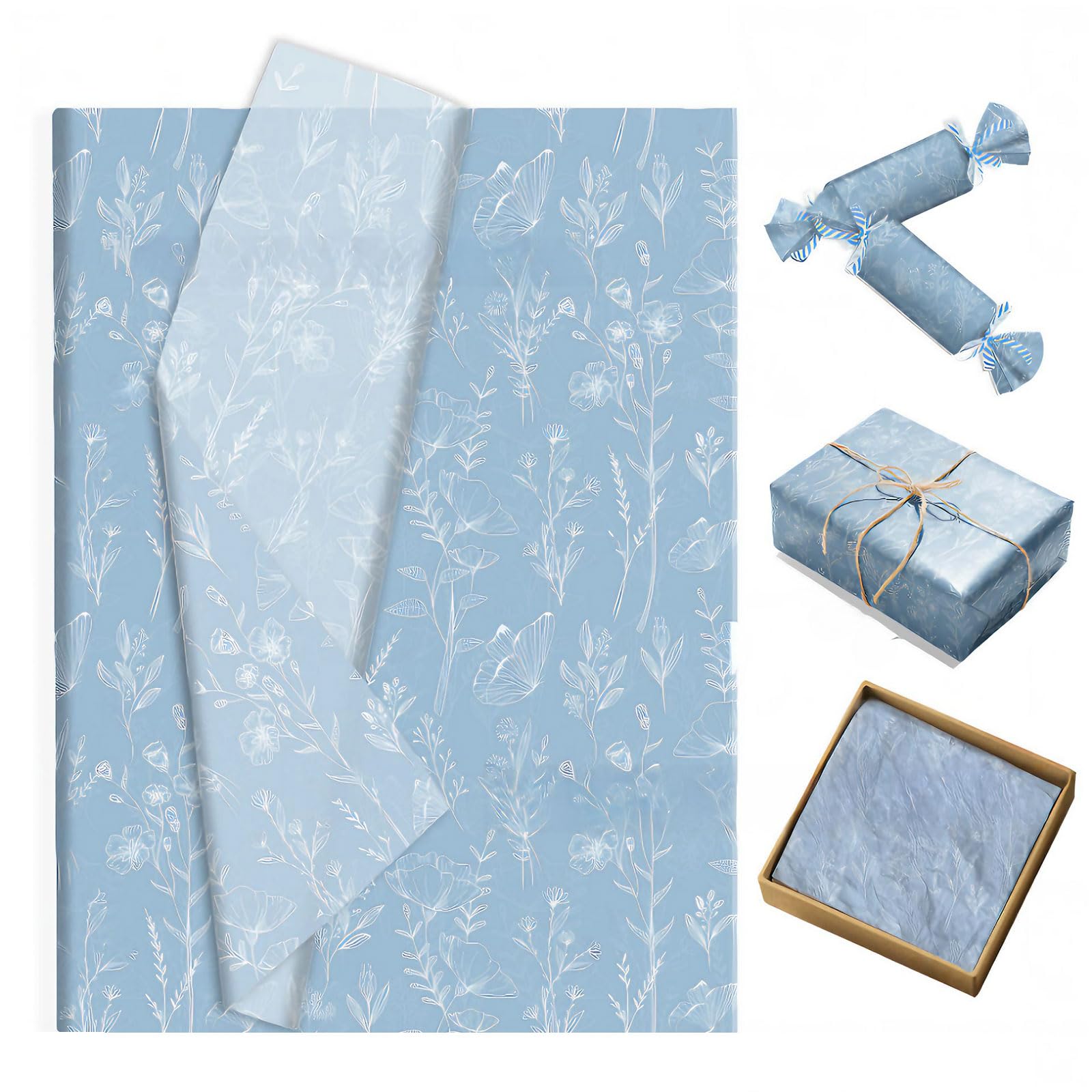 50 Sheets Tissue Paper 20x14 inch, Patterned Wrapping Paper (Blue)