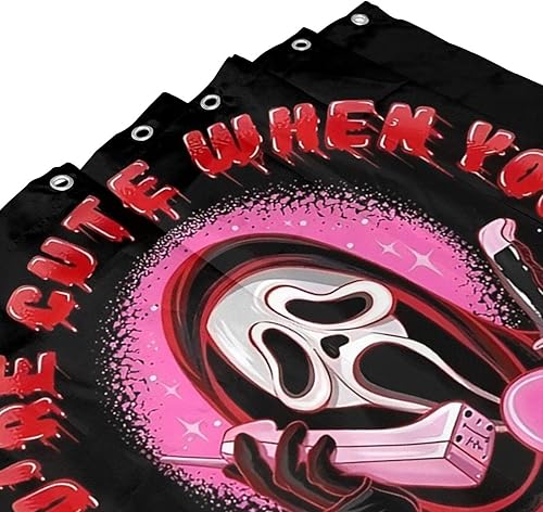 Miniatura 5 de Cortina de ducha con cara de fantasma rosa con ojales y ganchos de hierro, impermeable, lavable, cortina de ducha de tela de poliéster, cortinas de