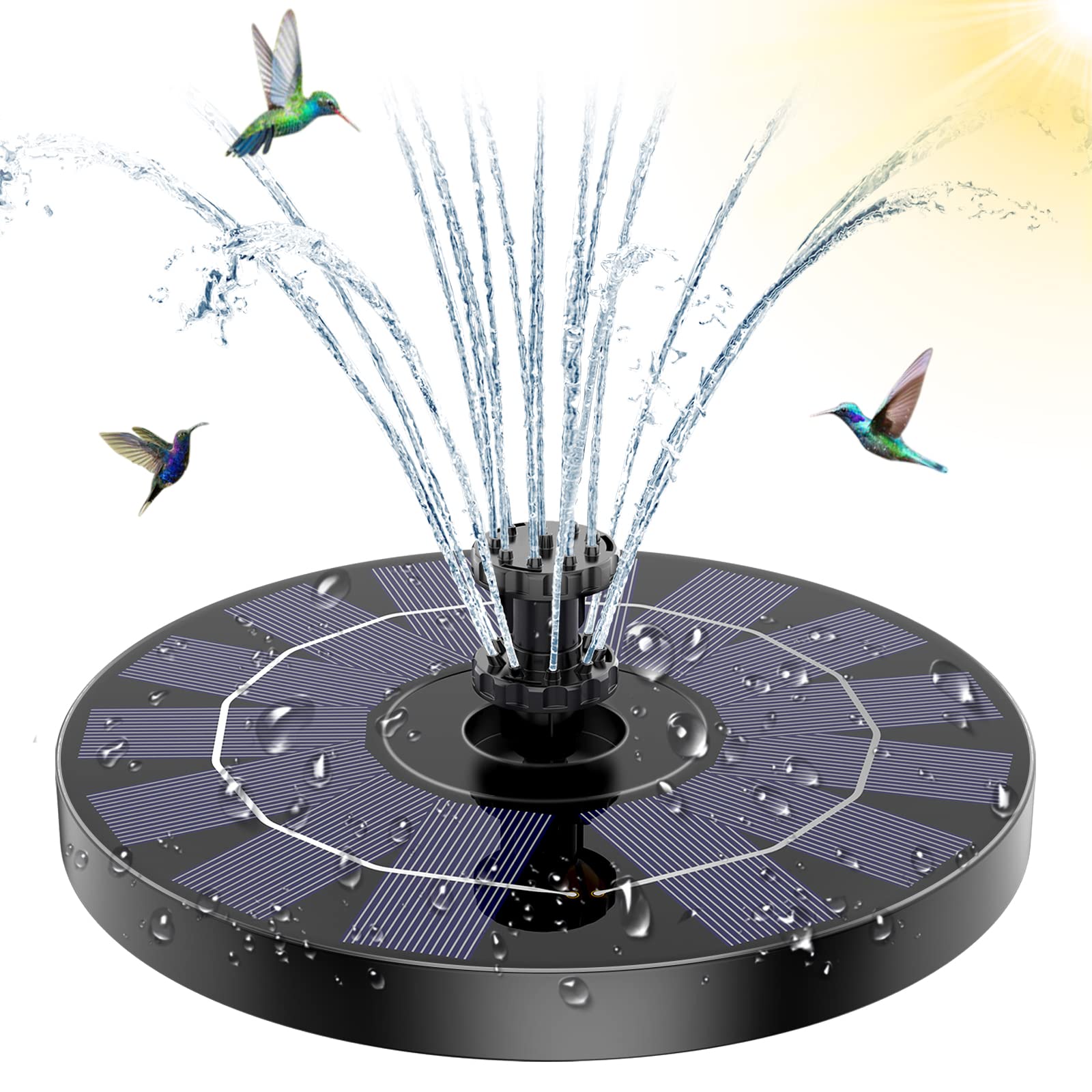 AMZtime 3.5W Solar Fountain Pump, Floating Solar Powered Fountain with 6 Nozzles for Different Water Feature, Solar Pond Pump for Bird Bath, Garden,Fish Tank
