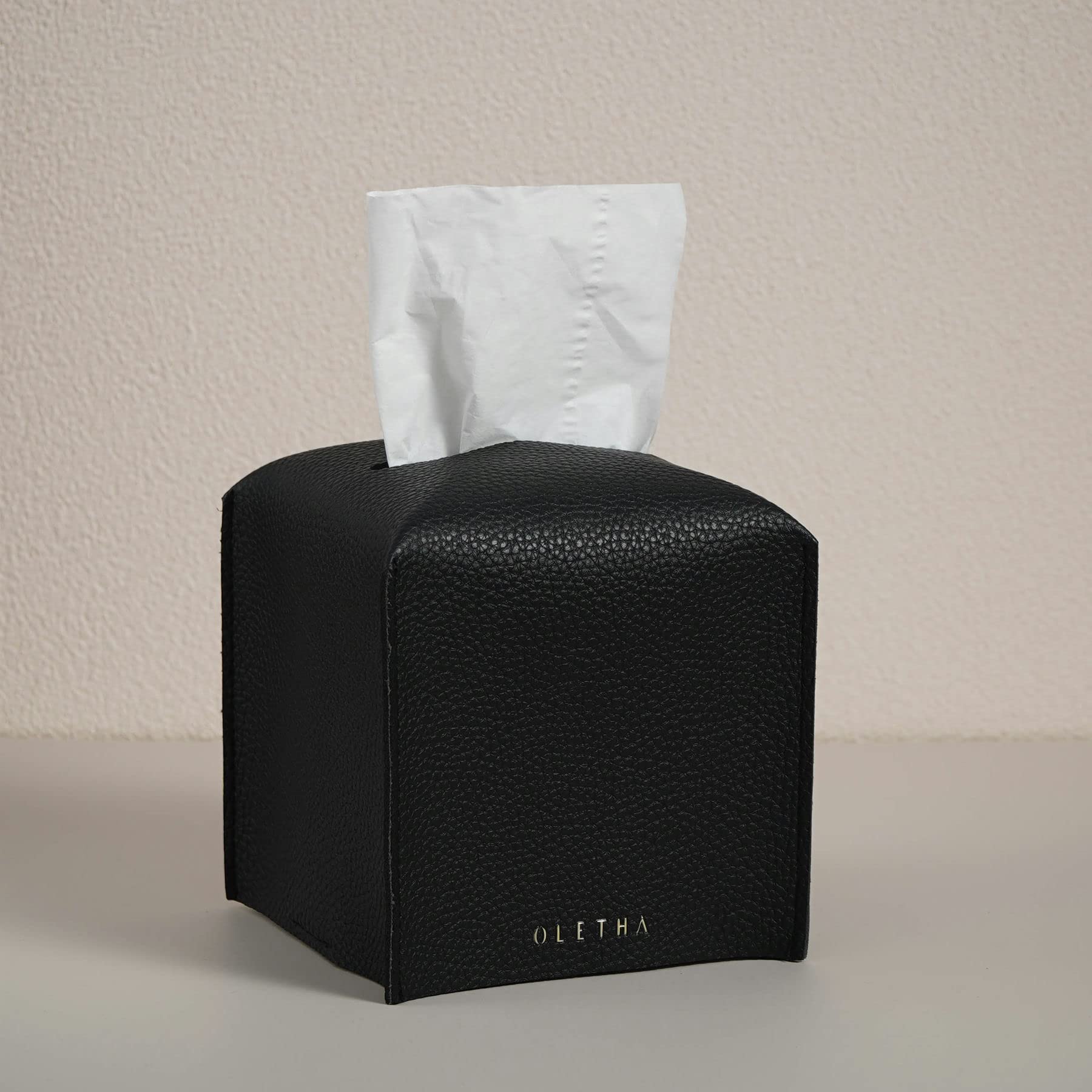 OLETHA Square Tissue Box Cover - Aesthetic Desk Decor for Room, Home & Office - Tissues Cube Boxes Holder - Black