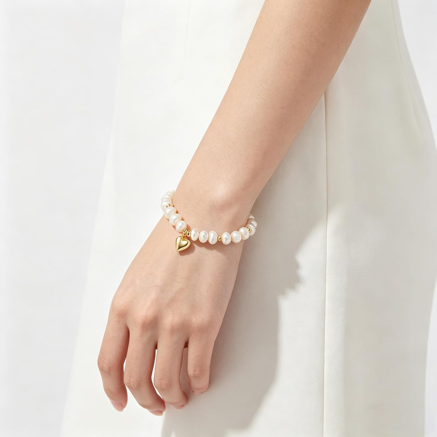 Sylph Pearl Bracelets for Small Wrists, Freshwater Pearl Bracelet, Baroque White Beaded Adjustable Stretch Bracelets, Beach Wedding Jewelry Birthday Gifts for Women Bride