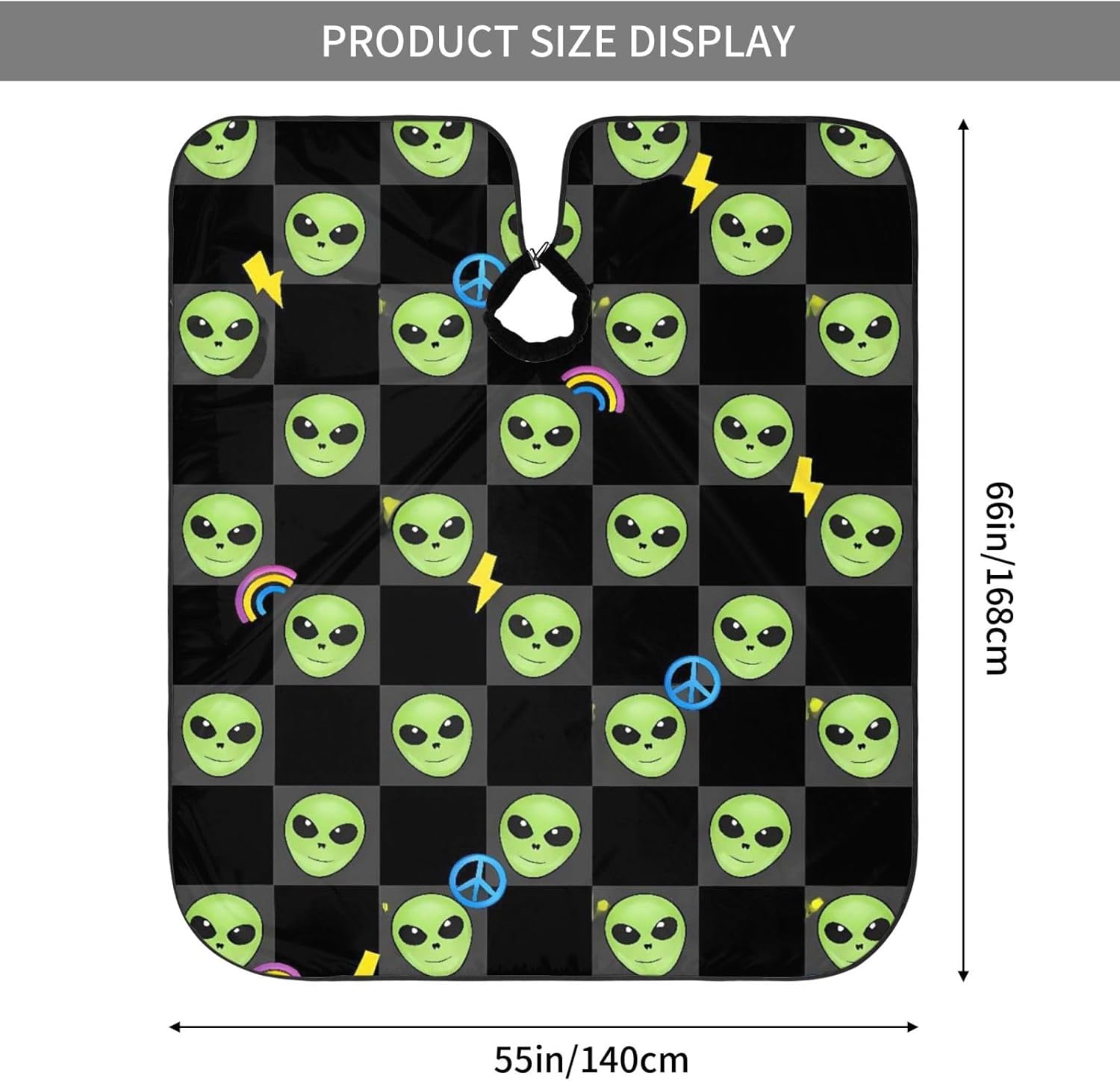 Aliens Rainbow Peace Grey Checkerboard Adult Hair Cutting Cape 55x66in Adjustable Snap Closure Salon Hairs Hat Shaving Bib