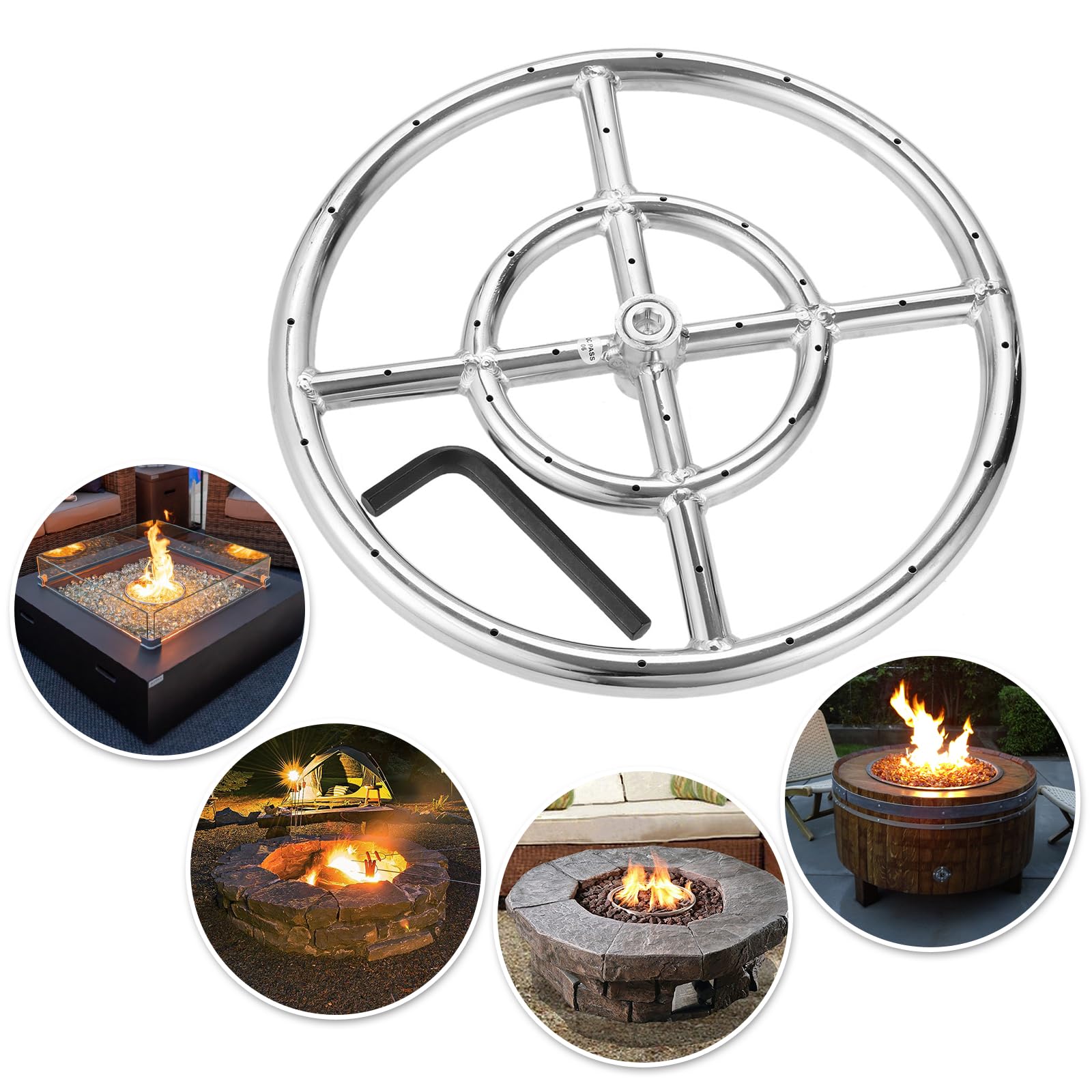 DRELD Juego de quemador de gas propano para chimenea, kit de 12 pulgadas, quemador de anillo de gas, kit de instalación de acero inoxidable 304 para barbacoa de gas Firebowl