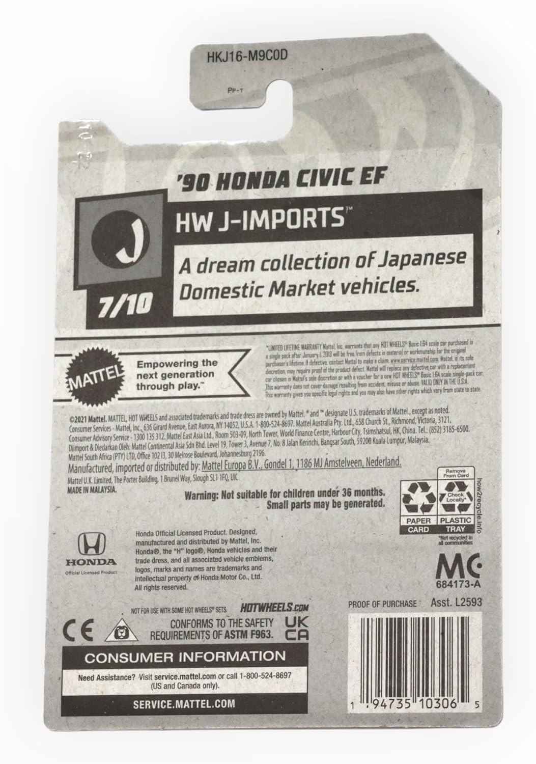 Hot Wheels '90 Honda Civic EF, HW J-Imports 7/10