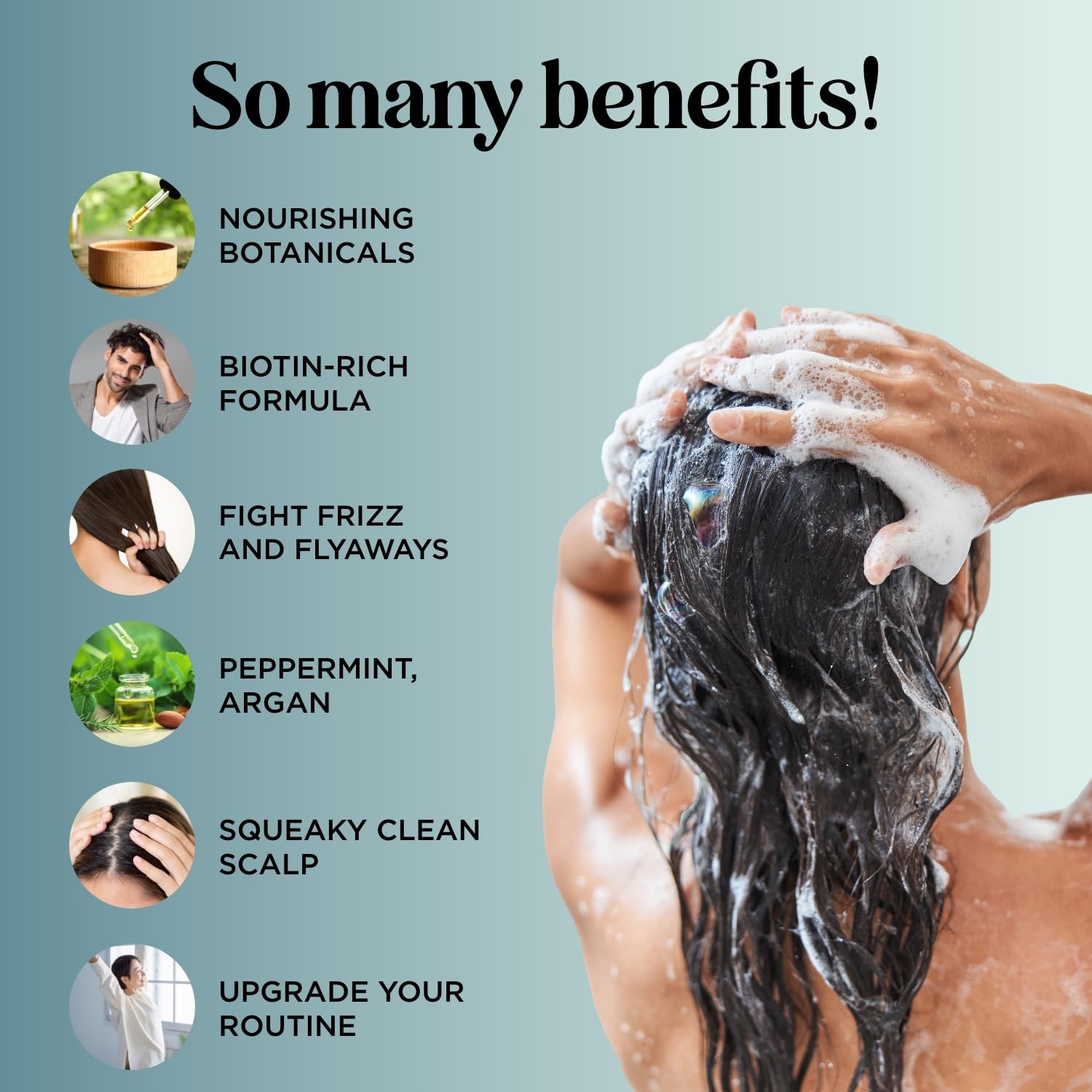 Volumizing Biotin Shampoo for Thinning Hair - Invigorating Peppermint Shampoo for Fine Hair with Argan Coconut and Olive Oils - Vegan & Color Safe - Paraben Silicone & Sulfate Free (25 Fl Oz)