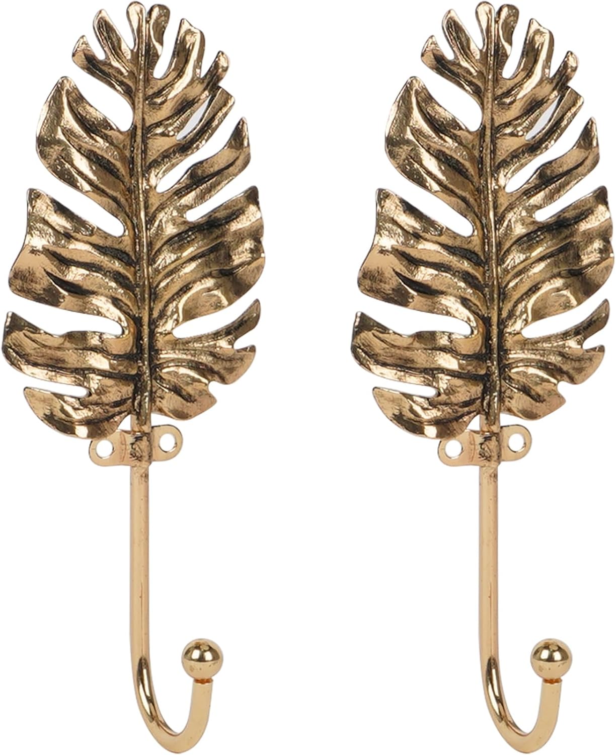 SOFFEE DESIGN 2pcs Golden Single Hooks 3D Leaves Retro Style for Room Wall Decoration, Coat Hat Scarf Hanging Hanger Entry Heavy Hooks Summer Beach Decor Bright Black Gold