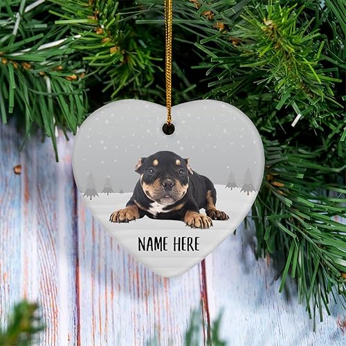 Miniatura 2 de Personalized Name American Bully Black Tan Christmas Tree Ornaments Heart Ceramic Decorations Gifts for Dog Mom