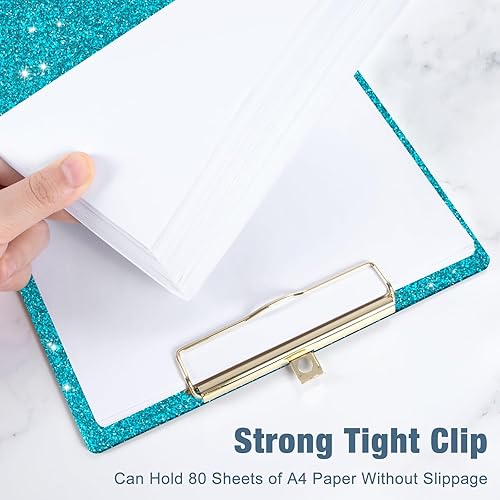 Miniatura 3 de Piasoenc Portapapeles acrílicos, portapapeles con purpurina de moda, tablero de clip tamaño carta Stardard, tamaño A4 de 12.5 x 9 pulgadas, lindo