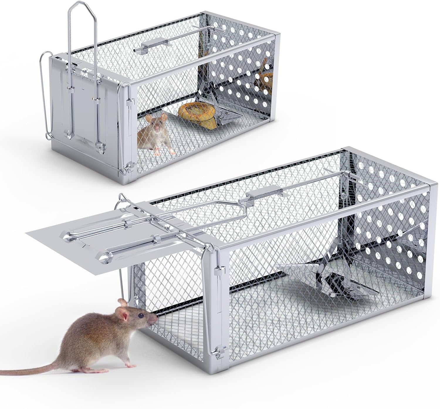 Humane Rat Trap, 11.81x5.12x5.63 Inches Single Door Live Mouse Rodent Trap Catch and Release for Indoor Outdoor Small Mice Voles Hamsters