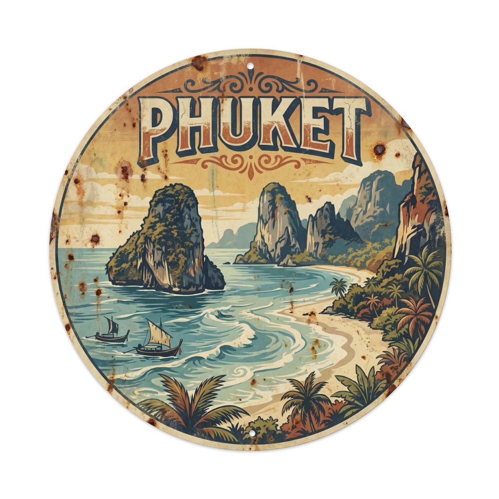 Phuket Town Island Resort Vintage Travel Metal Tin Sign