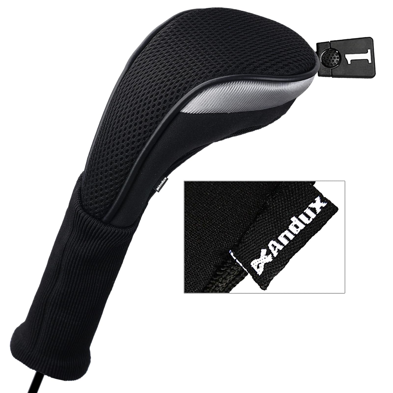 Andux 6 pezzi/Set Golf Club Head Covers Long Neck (3 cover ibride + 3 coperture in legno)