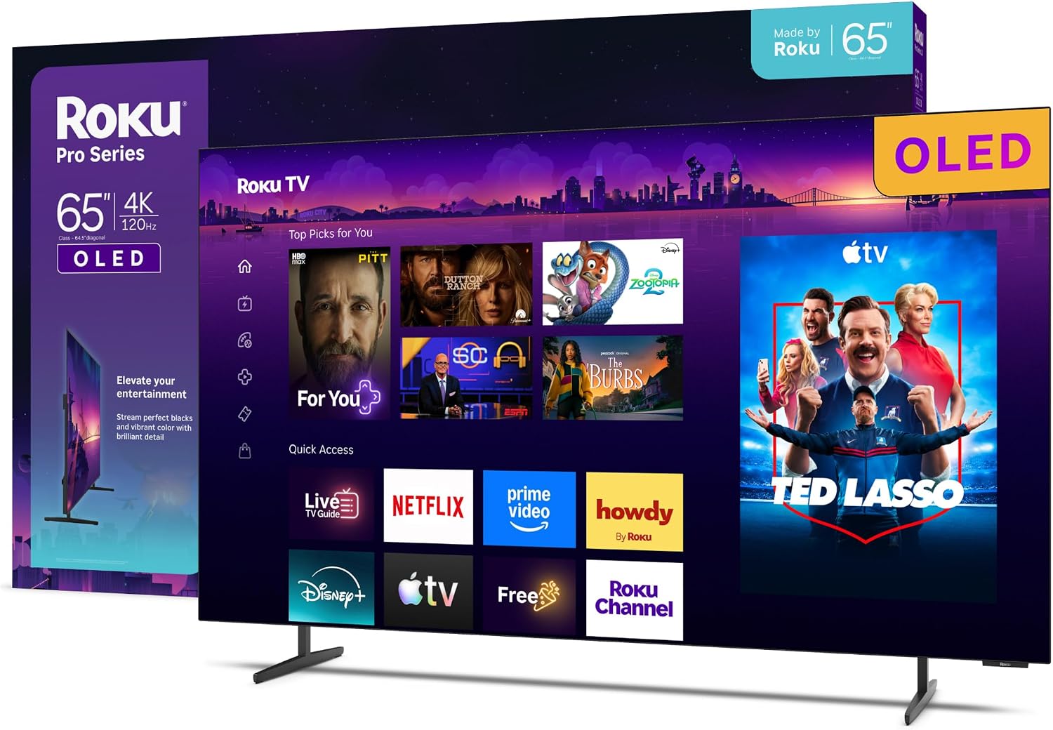 65-Inch Pro Series Smart TV | 4K OLED 120Hz | 2026 RokuTV | Ultra Thin Flat Screen Television | Dolby Vision & Wi-Fi for Streaming Sports, News | Backlit Voice Remote | Amazon Exclusive