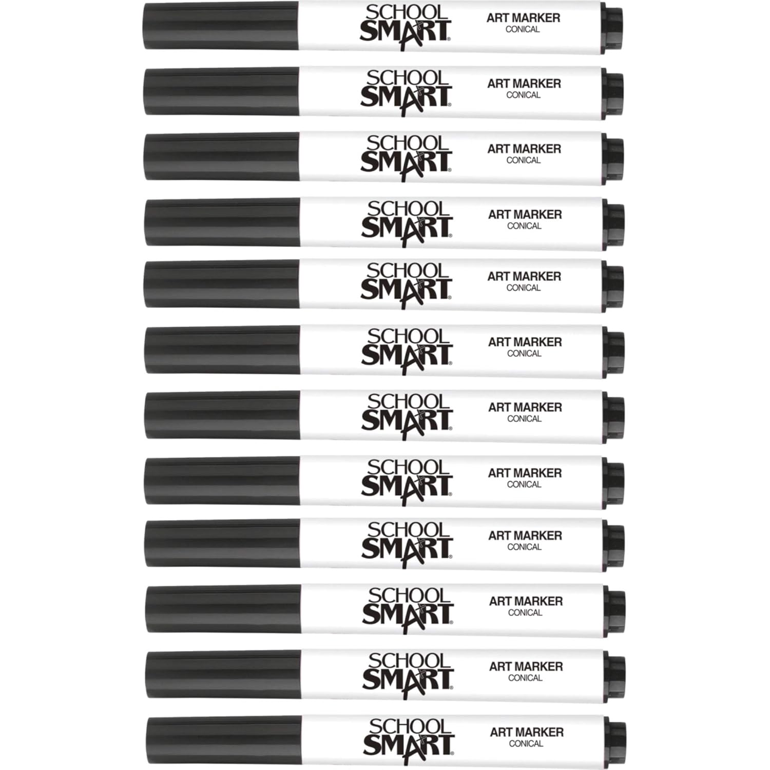 School Smart Art Markers, Conical Tip, Black, Pack of 12