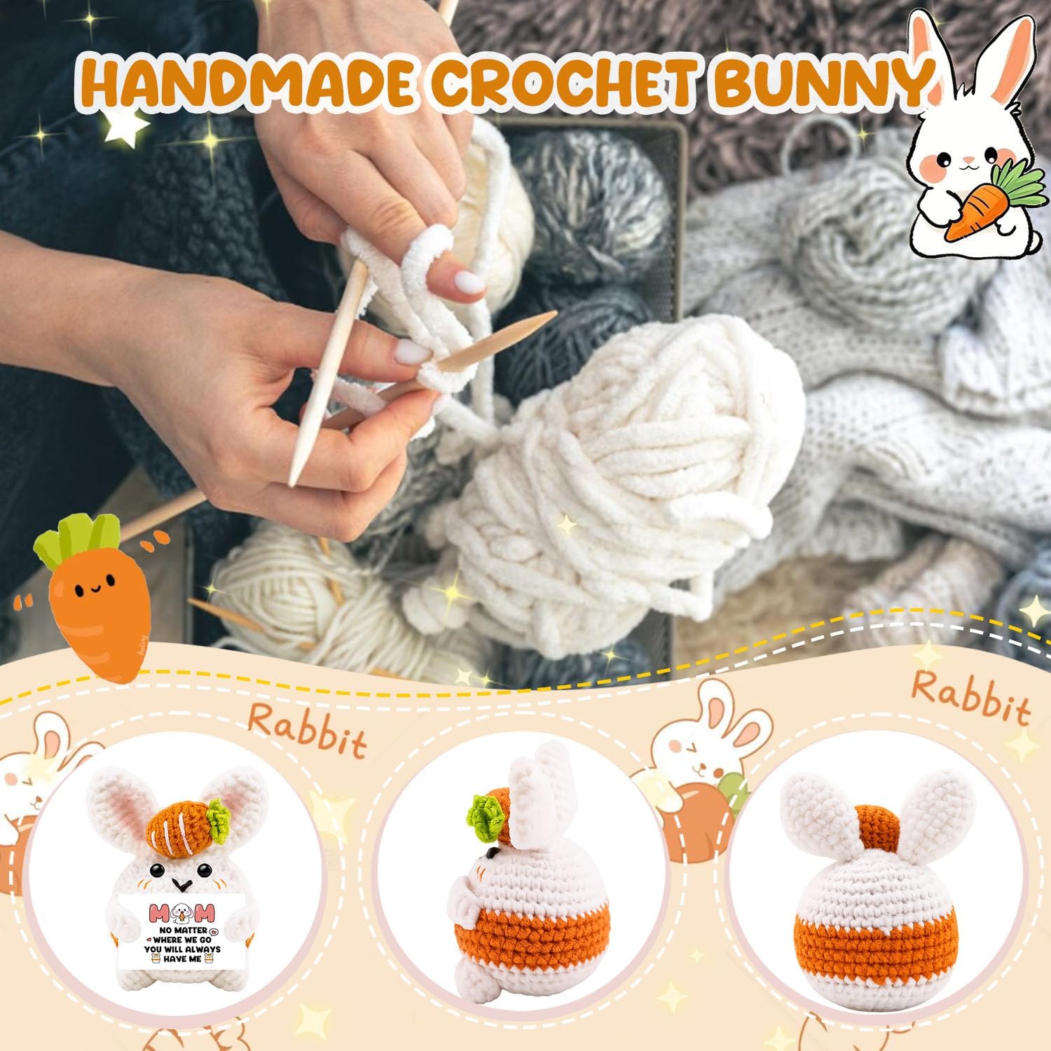 Mom Birthday Gifts Mother Gift from Daughter Son Mini Handmade Positive Crochet Bunny Inspirational Support Crochet Funny for Mom Christmas Valentine Mother’s Day - Image 2