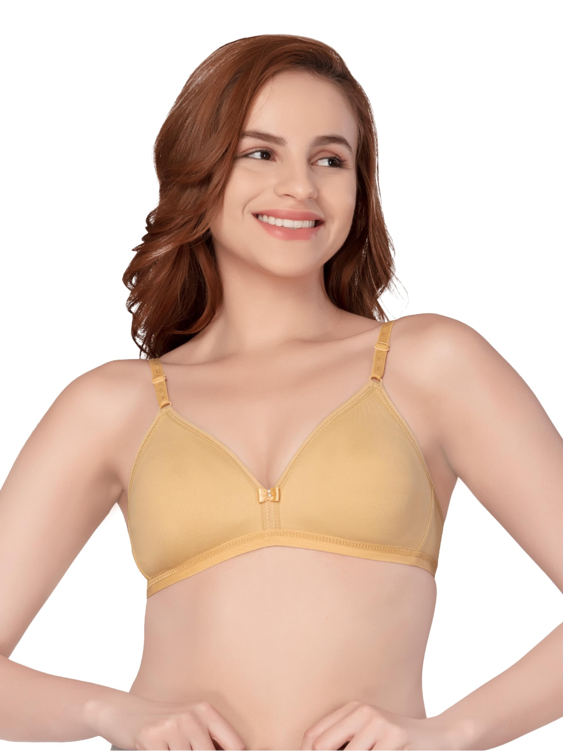 DAISY DEEWomens Cotton Brassiere Seamless Non-Padded Full Coverage Wire Free Low Neck Regular/T-Shirt Bra (Pack of 2) - Adore