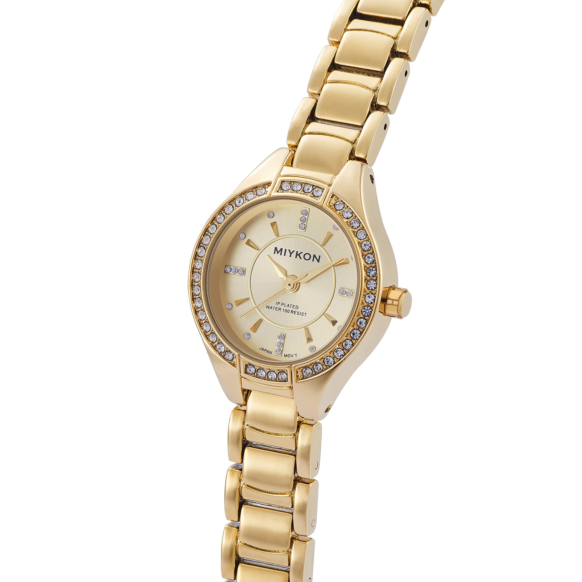 Miykon Relojes de plata y oro para mujer, pequeño y delicado reloj para mujer con cristales auténticos, pulsera de joyería para mujer pulida con iones, vidrio resistente a los arañazos, cuarzo japonés