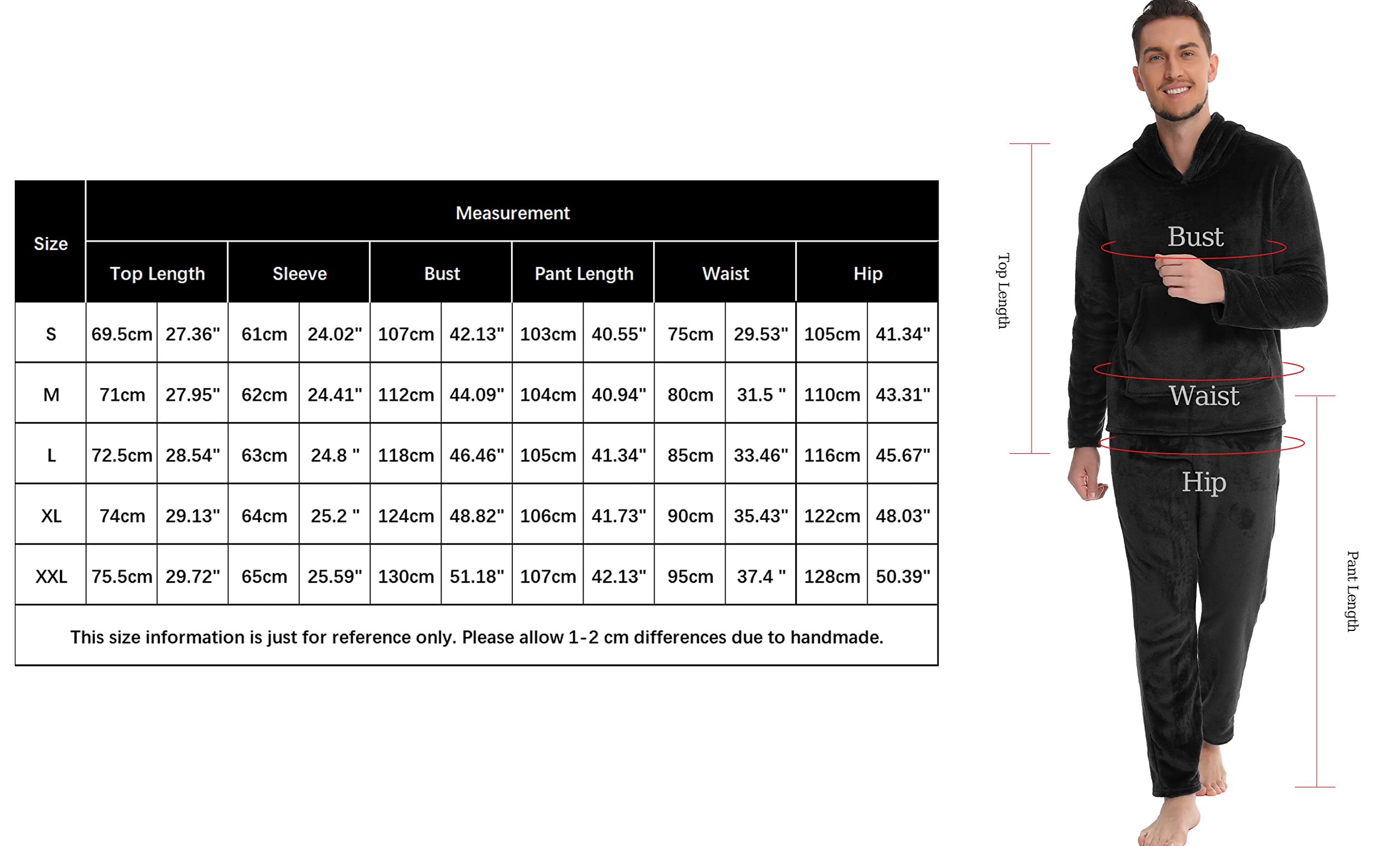 Vlazom Pijama Hombre Invierno Polar Pijamas para Hombre de Franela con Capucha S-XXL