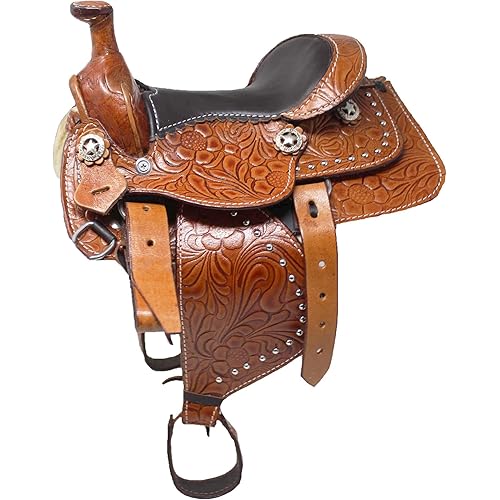 CHALLENGER Horse Western Leather 6" Seat Decorative Novelty Floral Embossed Saddle 6801TN