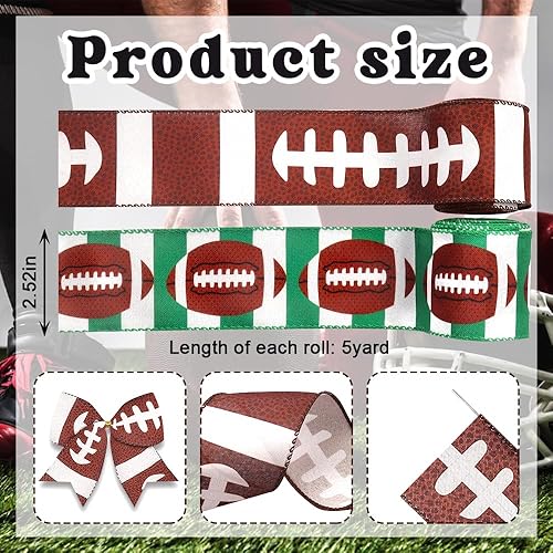 Miniatura 6 de Threetols 2 rollos de cintas de fútbol americano con borde de alambre de 10 yardas, cintas de arpillera de rayas negras y rojas de 2.5 pulgadas,