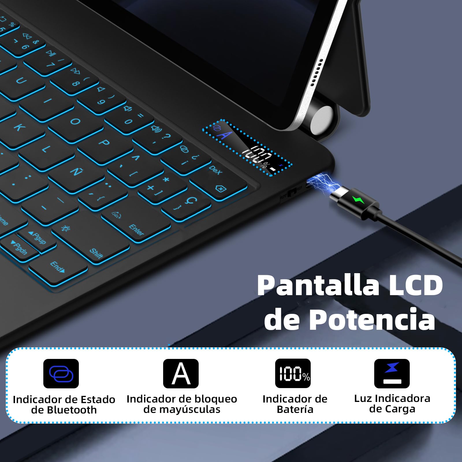 Bettdow Teclado para Samsung Galaxy Tab S10 Lite/Tab S10 FE/Tab S9 FE 10.9" y Tab S9 11", Español Ñ Diseño Magnético Flotante con Trackpad, Teclado Retroiluminado, Negro
