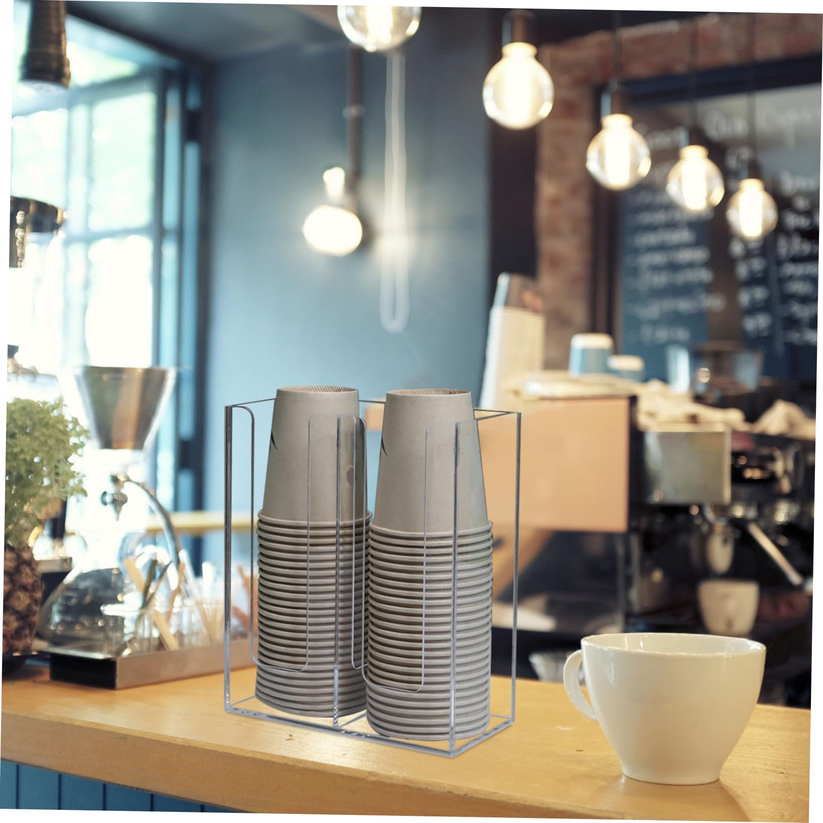 Transparenter Papierbecherspender Acryl Einwegbecherhalter für Kaffee Kioske mit Zwei Fächern Glatte Kanten und Stabile Konstruktion