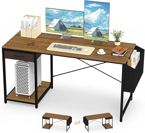 Escritorio para computadora con cajón de 55 pulgadas para oficina en casa con almacenamiento, mesa de escritorio simple y moderna para trabajo, para