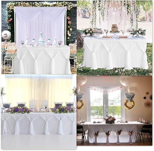 Miniatura 4 de Besutolife Falda de mesa de tul blanco de 6 pies sin arrugas, mantel tutú para revelación de género, boda, cumpleaños, recepción, banquete, cabina