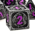 Haxtec Metal DND Dice Set Black Purple Dragon Pattern D&D Dice Set with Leather Dice Bag Metal Polyhedral Dice Compatible with Dungeons and Dragons TTRPG Gifts