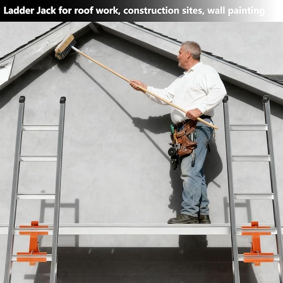 2Pcs Ladder Jack Scaffold Boards, Adjustable Ladder Stand Off Strong Load Bearing 250LBs, Steel Ladder Clamps Portable Tripod Ladder for Window Repair Wall Panel Painting
