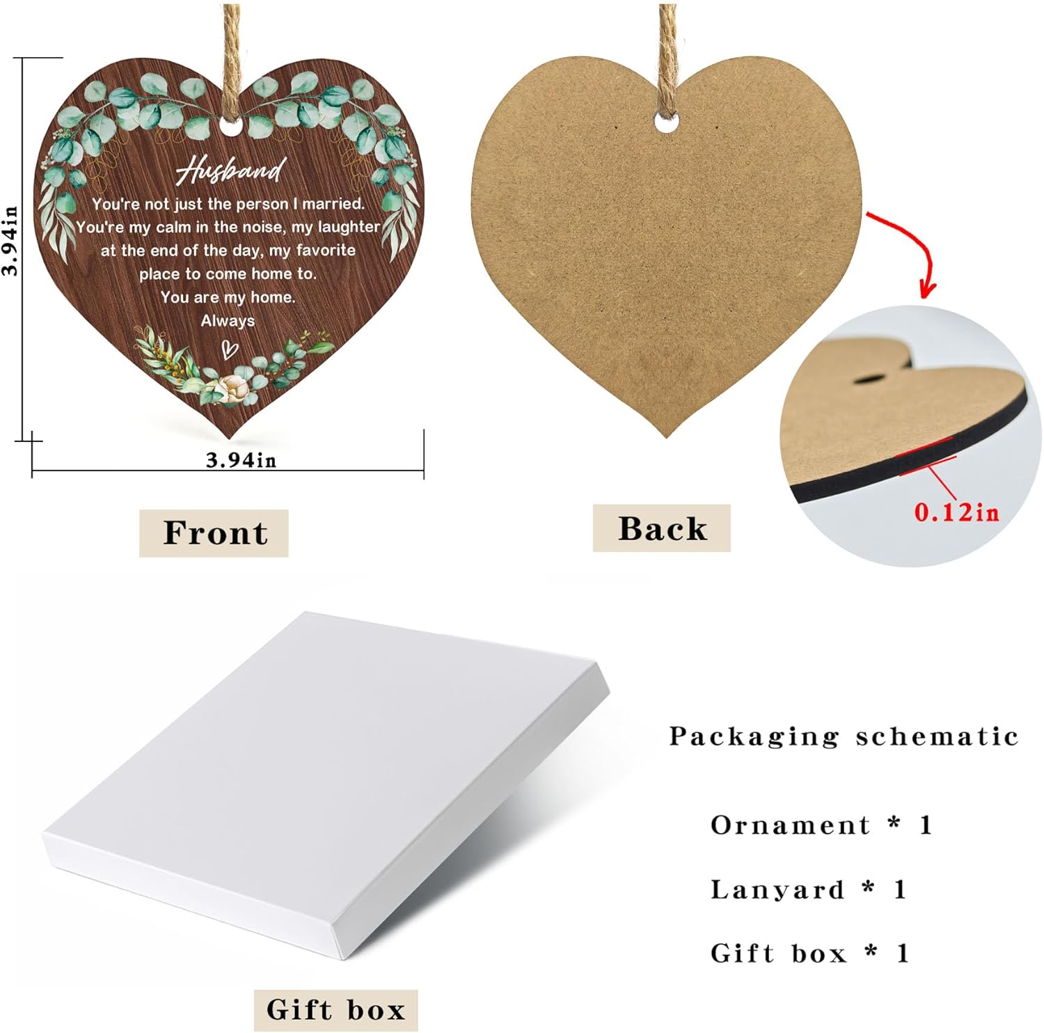 Husband Ornaments 2026 Husband Xmas Ornament Forever Best Ever Gift MDF Material(3.9 * 3.9 in) - Image 5