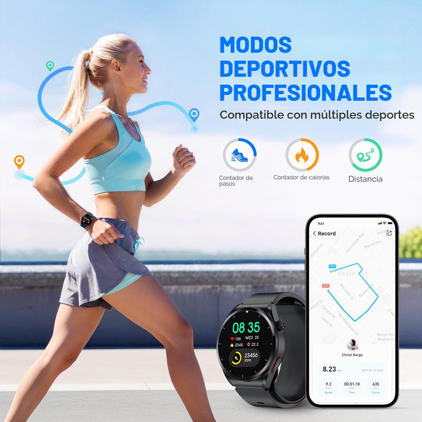 Reloj Inteligente Hombre Mujer, IPS HD 1.39”Smartwatch, Batería con 30 días Duración, 100 Modos Deportivos, 30 Idiomas, Proporciona SpO2/Temperatura/Sueño/ácido úrico (Rojo)