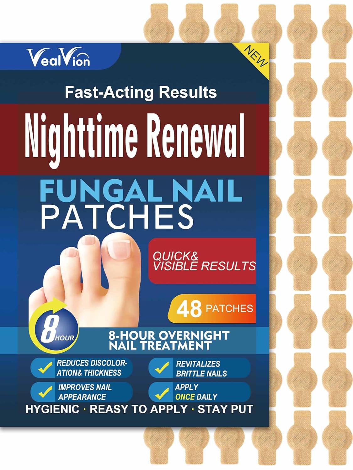 Nail Patches 48 PCS Toenail Treatment Extra Strength 8-Hour Overnight Nail Fast Acting Repair Effortless Hydrogel Nail Care and Repair for Damaged Nails Overnight Renewal for Men and Women