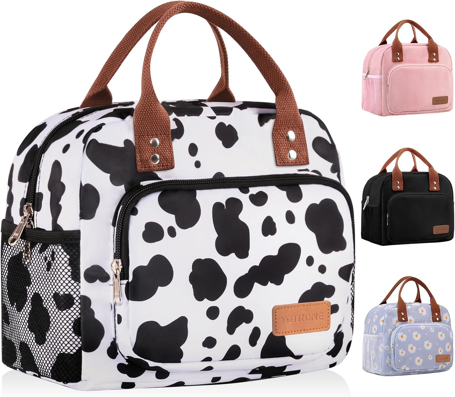 Lunch Bag for Women, Insulated Lunch Box for Women Men Work Adult, Cute Lunch Tote Large Capacity Reusable Cooler Containers for Picnic Travel Office or Beach (Black and White Stripes)