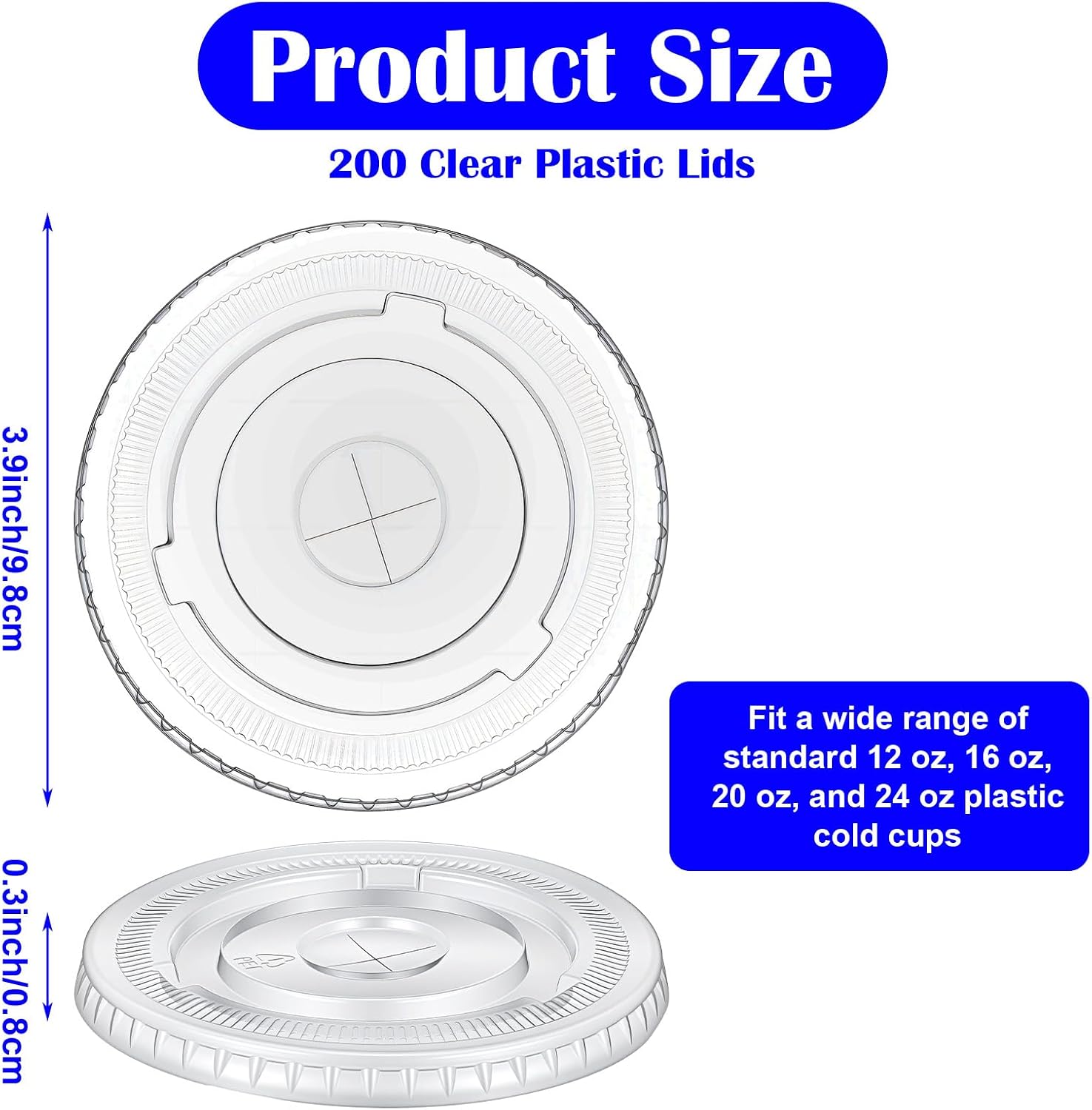 200 Clear Plastic Lids | 3.9 inch (98mm) Universal Flat Lids with Straw Slot | Fits 12, 16, 20, 24 oz Cold Drink Cups - Disposable & Leak-Resistant (PET, 200 Count)