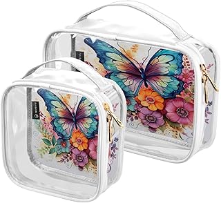 2Pcs Flower Butterfly Cosmetic Bags,Clear Mak...