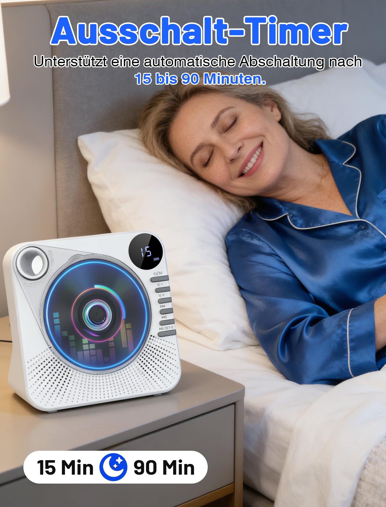 Tragbarer CD-Player 4000mAh Wiederaufladbar, Bluetooth 5.1 mit Stereo-Lautsprechern, Fernbedienung, Staubschutz-Schiebedeckel, Anti-Skip, AUX/USB, CD Spieler für Zuhause & Unterwegs - Weiß