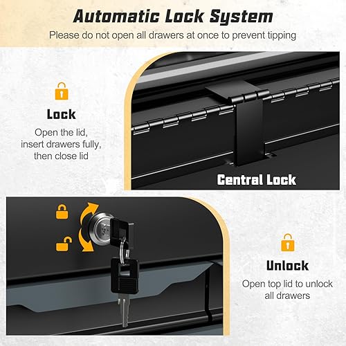 Miniatura 4 de ARNOT - Caja de herramientas grande de metal, con 6 cajones y bandeja superior, caja de herramientas de acero resistente con cajones de bloqueo