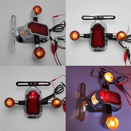 Miniatura 7 de HTTMT - Cola de freno de lápida de metal cromado humo de motocicleta con señal ligera compatible con bicicleta de motocicleta gemela grande PN