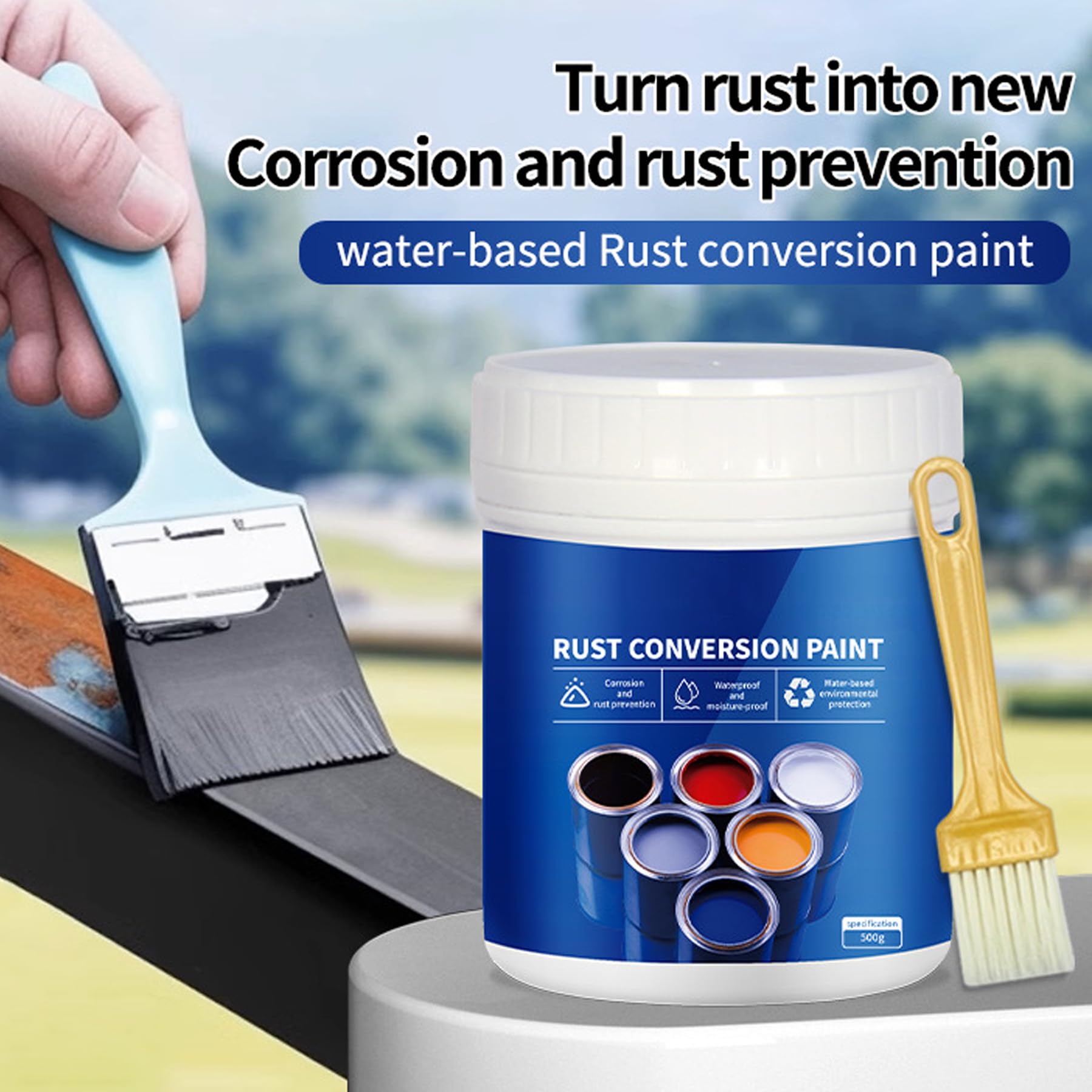 Vernice Convertiruggine Impermeabile per Metallo, Vernice Convertiruggine 300/500g, Rimuoviruggine 4-in-1 con Spazzola per Metallo, Auto, Apparecchiature Industriali, Nessuna Miscelazione